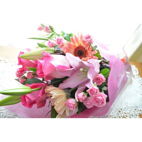 プチ贅沢なブーケ　SilentPink　（バラとユリの花束）ピンク系　誕生日、結婚記念日、お祝い、敬老の日2