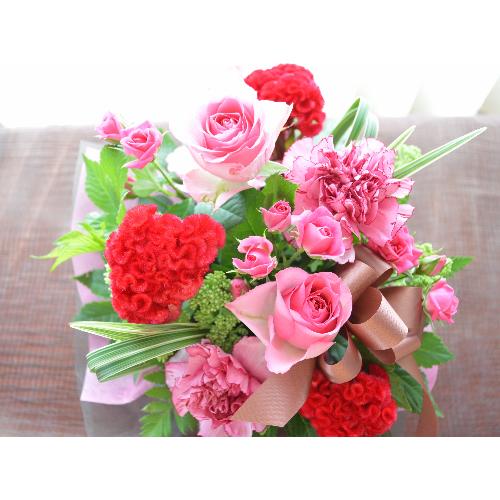 キュートなアレンジ　PinkSpice　(バラのフラワーアレンジメント）ピンク系　誕生日、結婚記念日、お祝い、敬老の日4