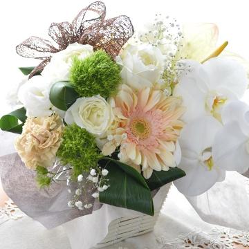  メモリアルアレンジ WhiteSwan （胡蝶蘭のフラワーアレンジメント）白系 誕生日、結婚記念日、お祝い