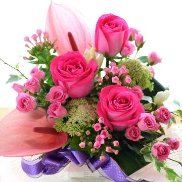 ＜フジテレビフラワーネット＞ 大人のアレンジメント RosePark （バラのフラワーアレンジメント）ピンク系 誕生日、結婚記念日、お祝い、敬老の日