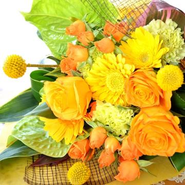 ＜フジテレビフラワーネット＞ 大人のブーケ YellowDress （バラとガーベラの花束）イエローオレンジ系 大人のブーケ OrangePalace (バラとガーベラの花束）黄色オレンジ系 誕生日