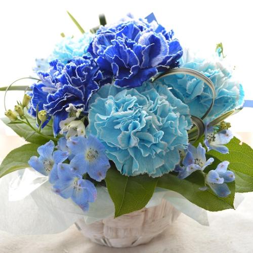 キュートなアレンジ　BlueSky　（バラとガーベラのフラワーアレンジメント）ブルー系　誕生日、結婚記念日、お祝い、敬老の日1