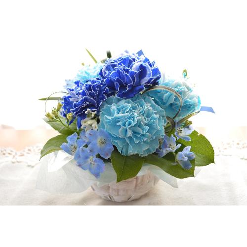 キュートなアレンジ　BlueSky　（バラとガーベラのフラワーアレンジメント）ブルー系　誕生日、結婚記念日、お祝い、敬老の日2