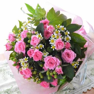  キュートなブーケ PinkSpray （スプレーバラの花束） ピンク系 誕生日・結婚記念日・送別・お祝い・発表会