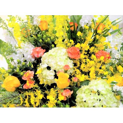お祝い用　スタンド花 　一段　黄色オレンジ系　(バラのスタンド花）開店祝い、開業祝い、周年祝い、劇場、コンサート、ライブ、展示会、展覧会、発表会4