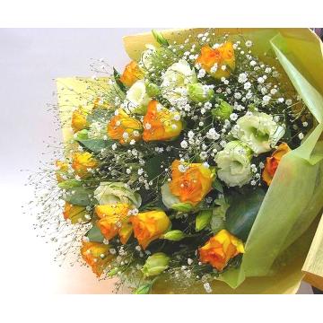 ＜フジテレビフラワーネット＞ ★オレンジバラの花束★結婚記念日・成人の日・誕生日・お祝いごとに・・・大阪市阿倍野区からお届けします。