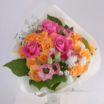 ＜フジテレビフラワーネット＞ ピンクとオレンジ色の花束（B096）