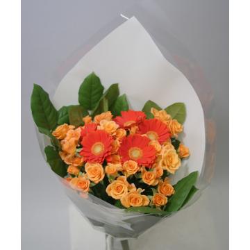 ＜フジテレビフラワーネット＞ オレンジバラとガーベラの花束（B090）