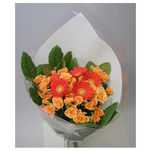 オレンジバラとガーベラの花束（B090）