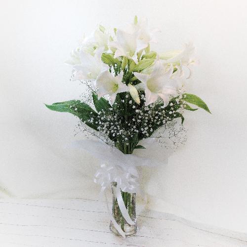 お供え用 鉄砲百合の花束花瓶とセット 花屋 花ぽかぽか のオリジナル商品 フラワーギフトはプロのお花屋さんにおまかせ フジテレビフラワーネット