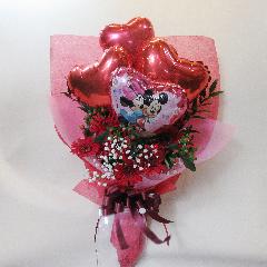 赤色ガーベラのバルーンブーケ「クアドラプル ハート/Quadruple Heart」ミッキー&ミニー