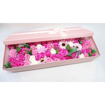 ＜フジテレビフラワーネット＞ 50輪のバラ☆シャボンフラワーハートBOX/LEDライト付き