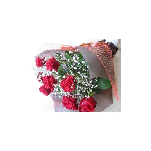 【花束】 赤バラとかすみ草の花束