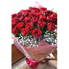 【花束】ゴージャス！赤バラとカスミ草の花束