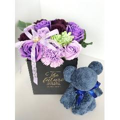 【シャボンフラワー】purpleBOX＋くまハンドタオルセット