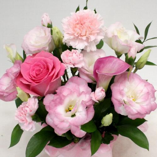 ピンクのお花の可愛い小ぶりなアレンジメント 花屋 向島花栄 のオリジナル商品 フラワーギフトはプロのお花屋さんにおまかせ フジテレビフラワーネット
