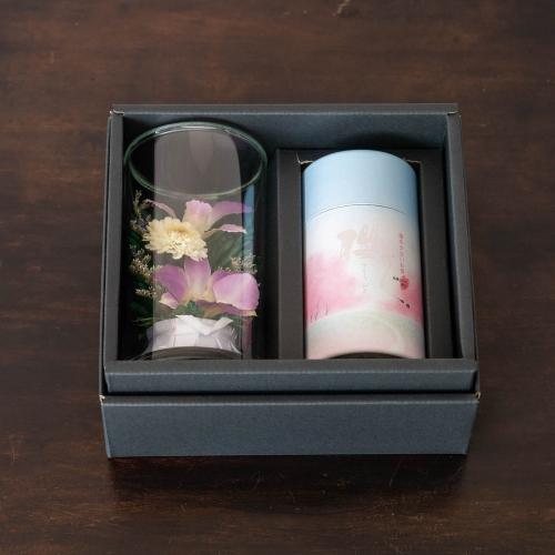 桜のお線香とガラスケース入りドライフラワーSサイズ供花セット　2