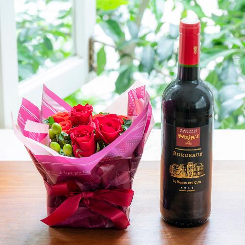 フランスのボルドー赤ワインとお花のギフトセット　1