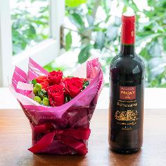 フランスのボルドー赤ワインとお花のギフトセット　