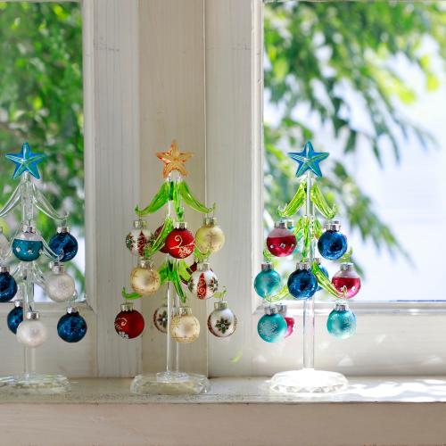 クリスマス】＜ブルー＆ホワイト＞ミニガラスボールツリー」| 花屋