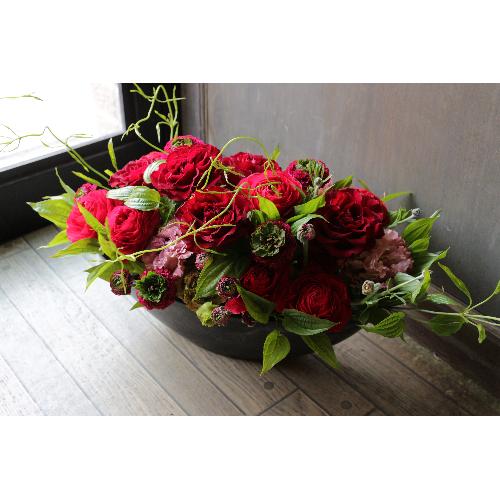 赤系アレンジメント」| 花屋「花のこいずみ」のオリジナル商品