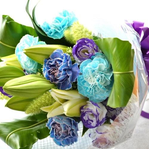 プチ贅沢なブーケ OceanBlue （バラとユリの花束）ブルー系 誕生日