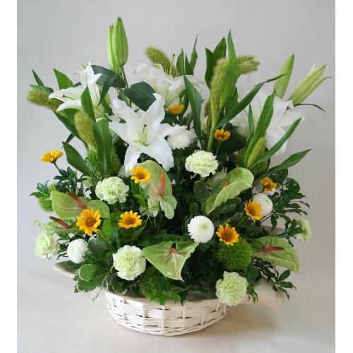 お供えのお花もお洒落なスタイルで 大輪白百合を入れた清楚なデザインが自慢です 花屋 ネイチャーガーランド のオリジナル商品 フラワーギフトはプロのお花屋さんにおまかせ フジテレビフラワーネット