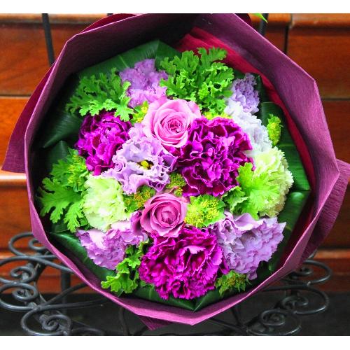 エレガントなパープルの薔薇！「パープルラウンド・ブーケ」M」| 花屋