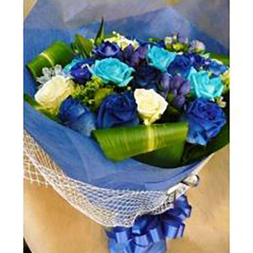 22本青バラブーケ 楽天市場】4種の青いバラの花束【Lサイズ】 好きな