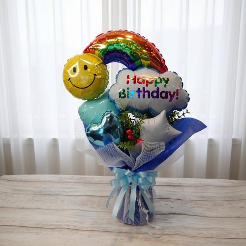 HappyBirthday!!オススメ自立バルーンブーケ(水色)」| 花屋「花