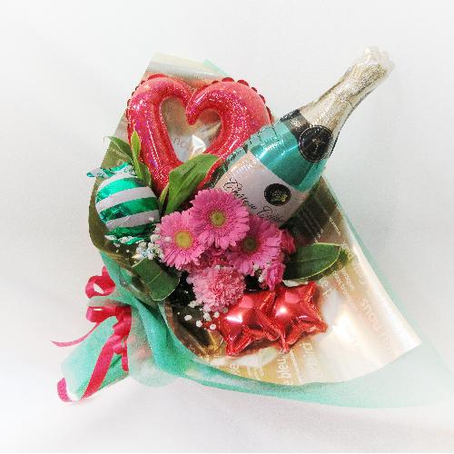 シャンパンバルーン 彡 花束ピンク 花屋 花ぽかぽか のオリジナル商品 フラワーギフトはプロのお花屋さんにおまかせ フジテレビフラワーネット