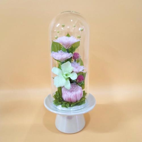 プリザーブドフラワー仏花ミニドームV ピンク」| 花屋「Apertio プリザーブドフラワー仏花ミニドームV ピンク」| 花屋「Apertio