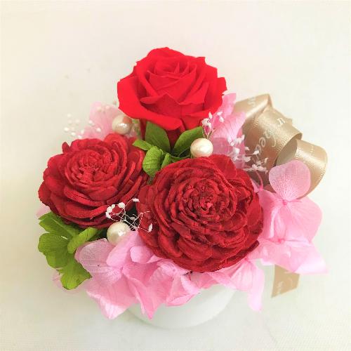 赤系プリザーブドフラワー白陶器」| 花屋「ポピー」のオリジナル商品