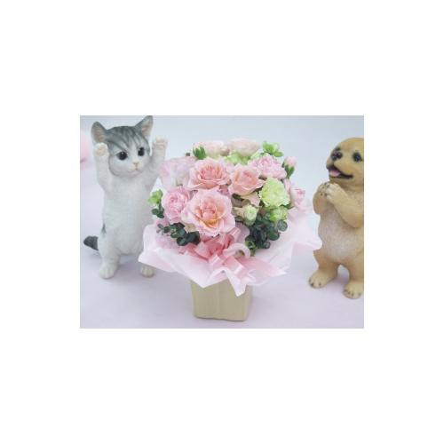 ペットちゃんお供えアレンジメント：ピンク系」| 花屋「ときわ