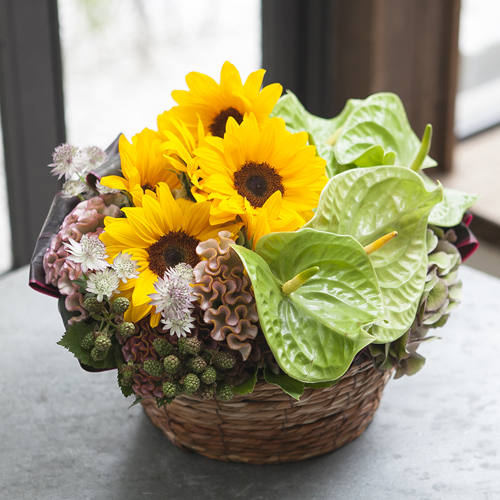 笑顔あふれるひまわりのアレンジメント フラワーギフトはプロのお花屋さんにおまかせ フジテレビフラワーネット